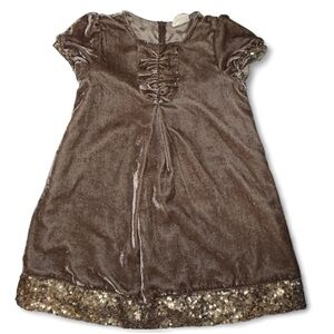 Mini Boden Girls Champagne Gold Crushed Velvet & Sequin Dress Size 4-5Y